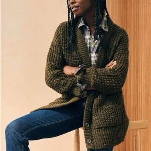 Faherty women's frost waffle baby alpaca cardigan in olive green